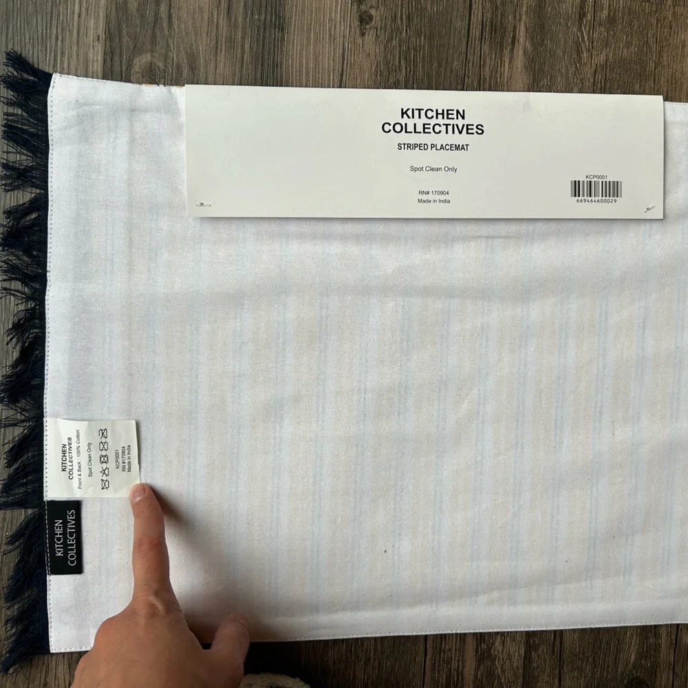 100% cotton, NWT, set of 6 placemats!Navy and Yellow Striped Placemats